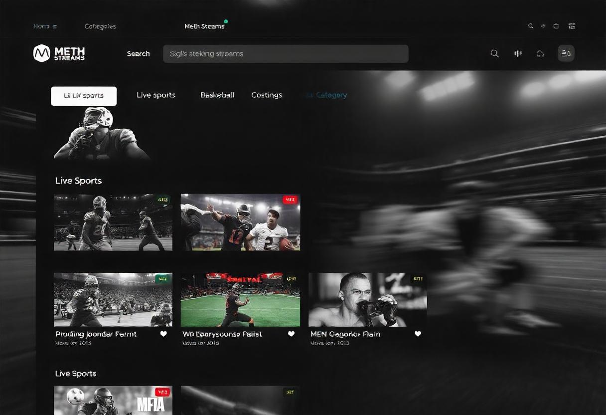 Meth Streams homepage featuring live sports categories like football, basketball, and MMA with an easy-to-navigate layout.Meth Streams homepage featuring live sports categories like football, basketball, and MMA with an easy-to-navigate layout.