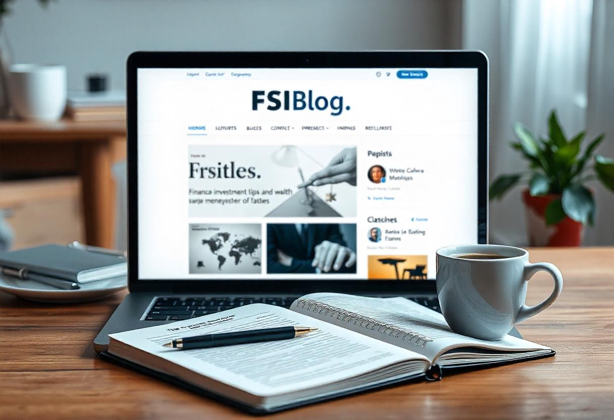 FSIBlog homepage displayed on a laptop, highlighting finance and investment articles.